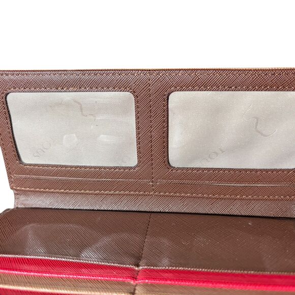Tous Wallet Bag Red Brown 7" Coin Purse Trifold Zip - Picture 8 of 9